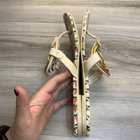 Tory Burch Miller Enamel Thong Sandals Women's Size 8 Multi Color Basketweave - Picture 3 of 10